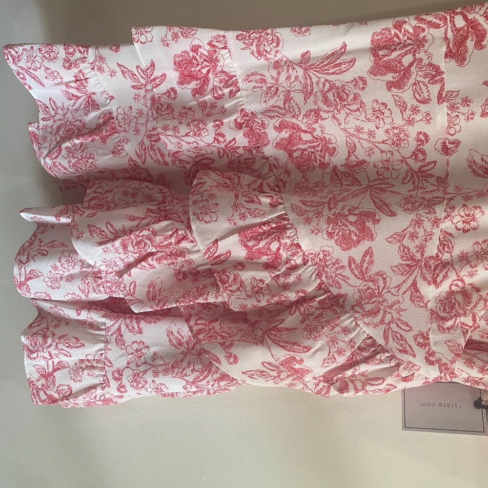 1.STATE ruffled wrap dress pink floral print - Picture 7 of 9